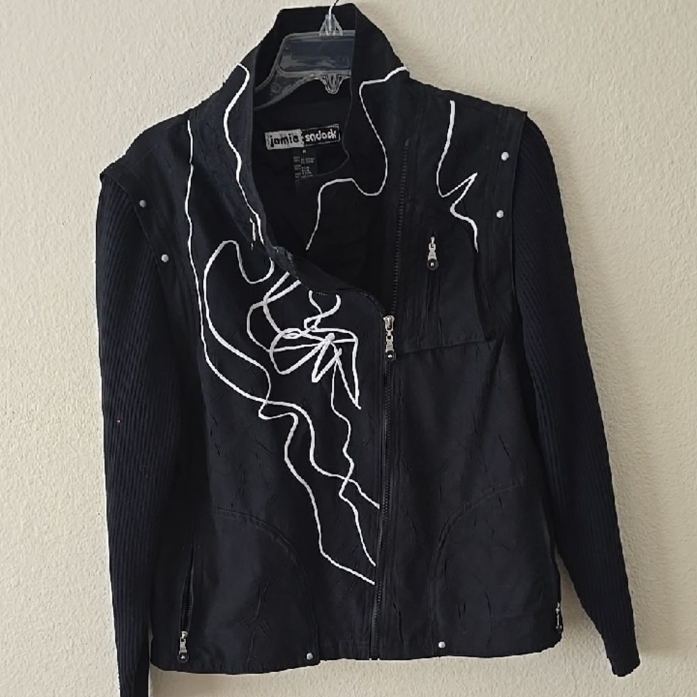 Jamie Sadock Black Hybrid Vest/Jacket with White Embroidered Accents‎ M
